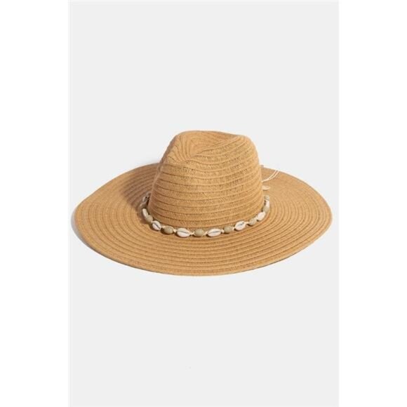 Fame Shell Beaded Wide Brim Straw Hat - Picture 1 of 6